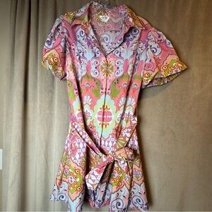 Her Destiny Damask Print Belted Dress Size M Pastel Feminine Retro Spring